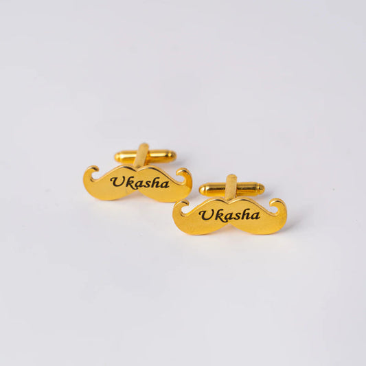 Mustache Name Engraved Cufflinks / yellow & white Color
