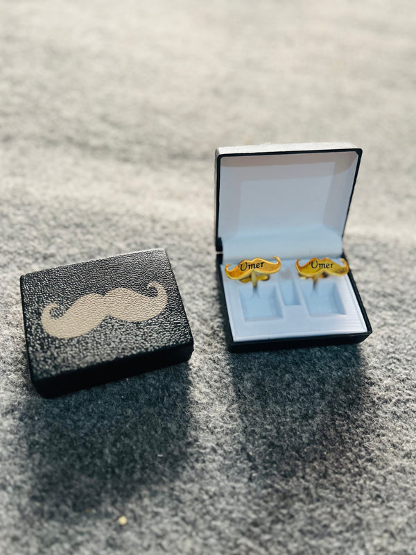 Mustache Name Engraved Cufflinks / yellow & white Color