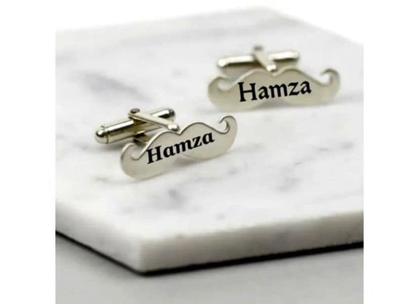 Mustache Name Engraved Cufflinks / yellow & white Color